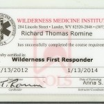 WMI Wilderness First Responder Certification Card