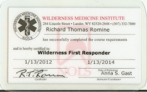 WMI Wilderness First Responder Certification Card